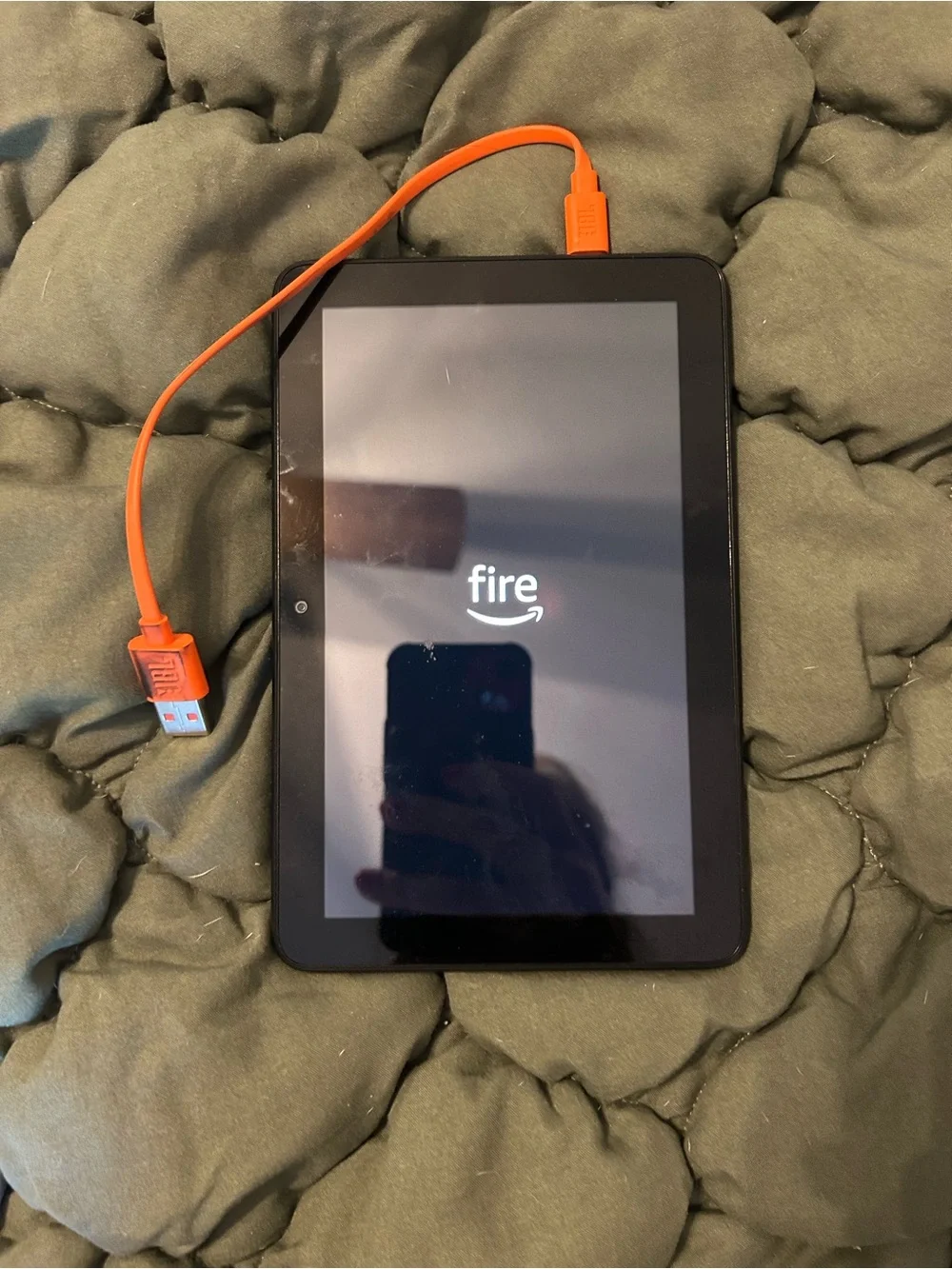 Amazon Fire Tablet with Bright Orange USB Charging Cable